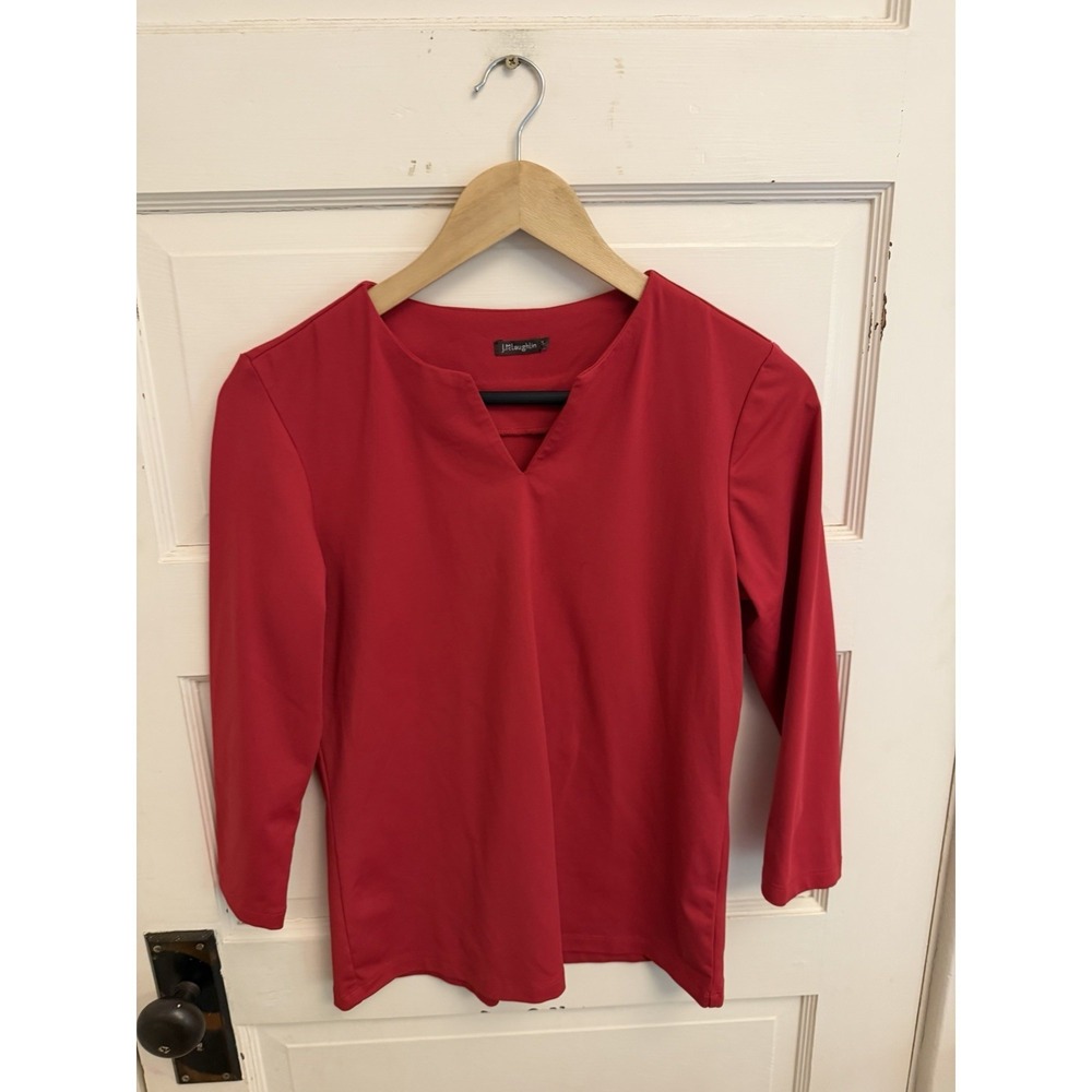 J.McLaughlin Women's Red V-Neck Carly Catalina Top 3/4 Sleeve Size Small